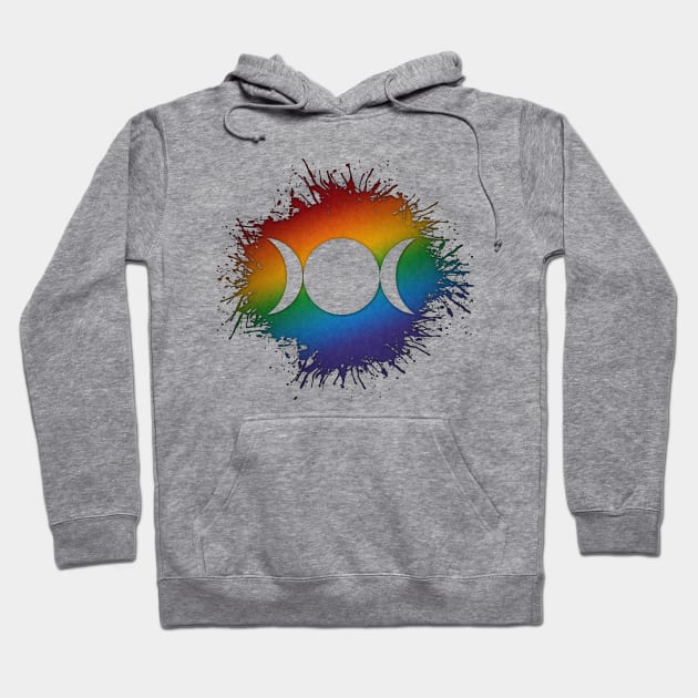 Paint Splatter LGBTQ Pride Rainbow Triple Goddess Moon Symbol Hoodie by LiveLoudGraphics